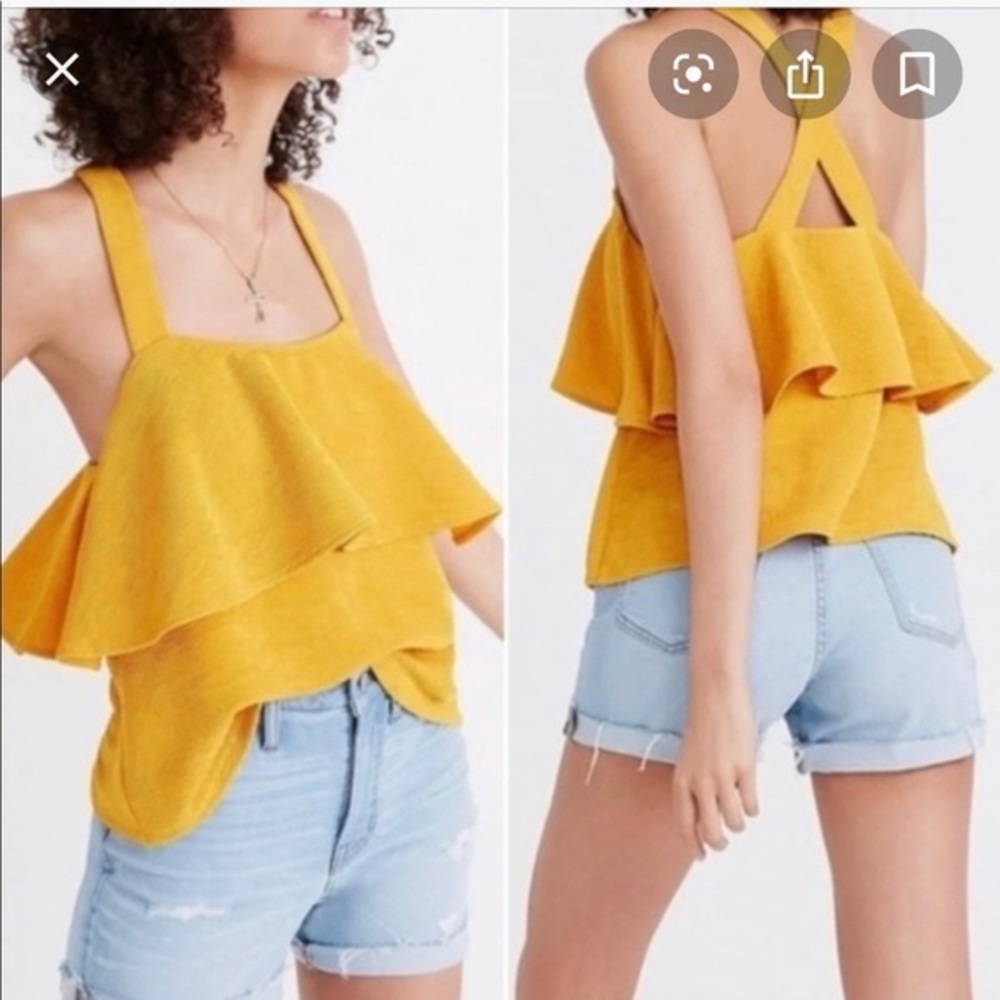 NEW Madewell Yellow Criss Cross Ruffle Tank Top